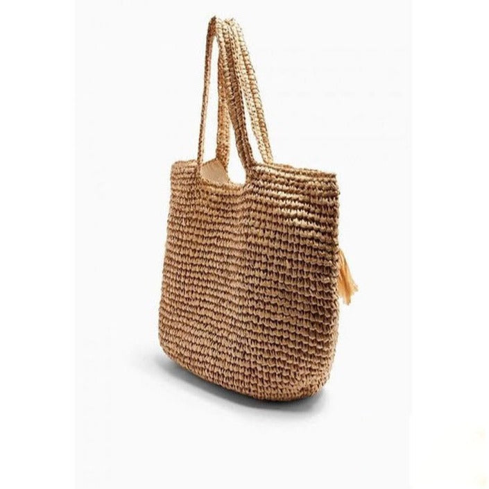 Straw Bag Woven Bag Tassle Straw Bag Seaside Vacation Beach Bag Shoulder Portable Large Capacity Women Bag